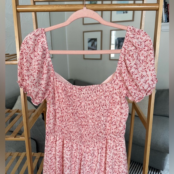 Row A NWT Floral Sweetheart Keyhole Neck Midi Side Slit Dress Pink Small - Picture 4 of 8